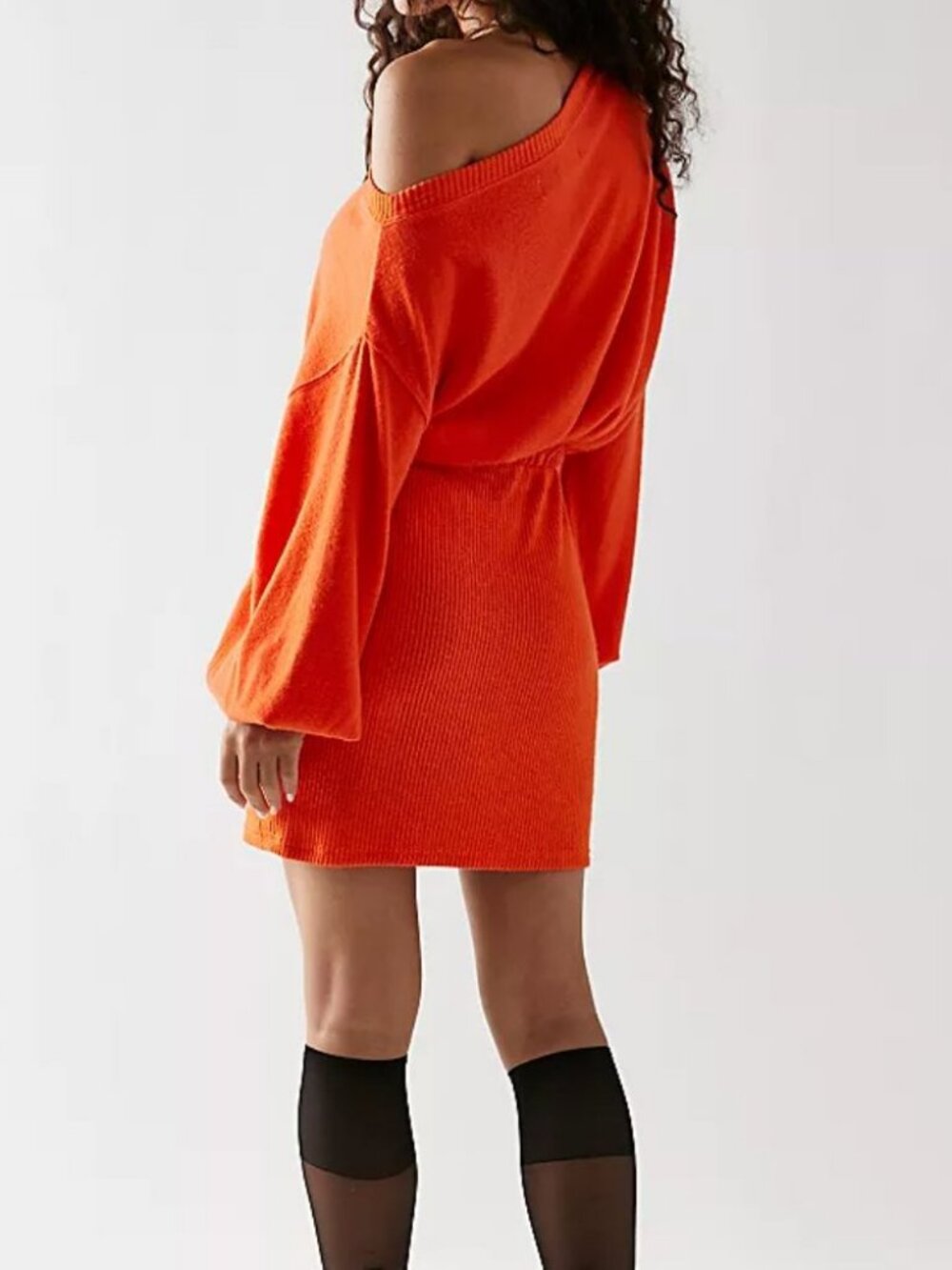 FREE PEOPLE BEACH Last Call Off The Shoulder Orange Soft Fleece Mini Dress S